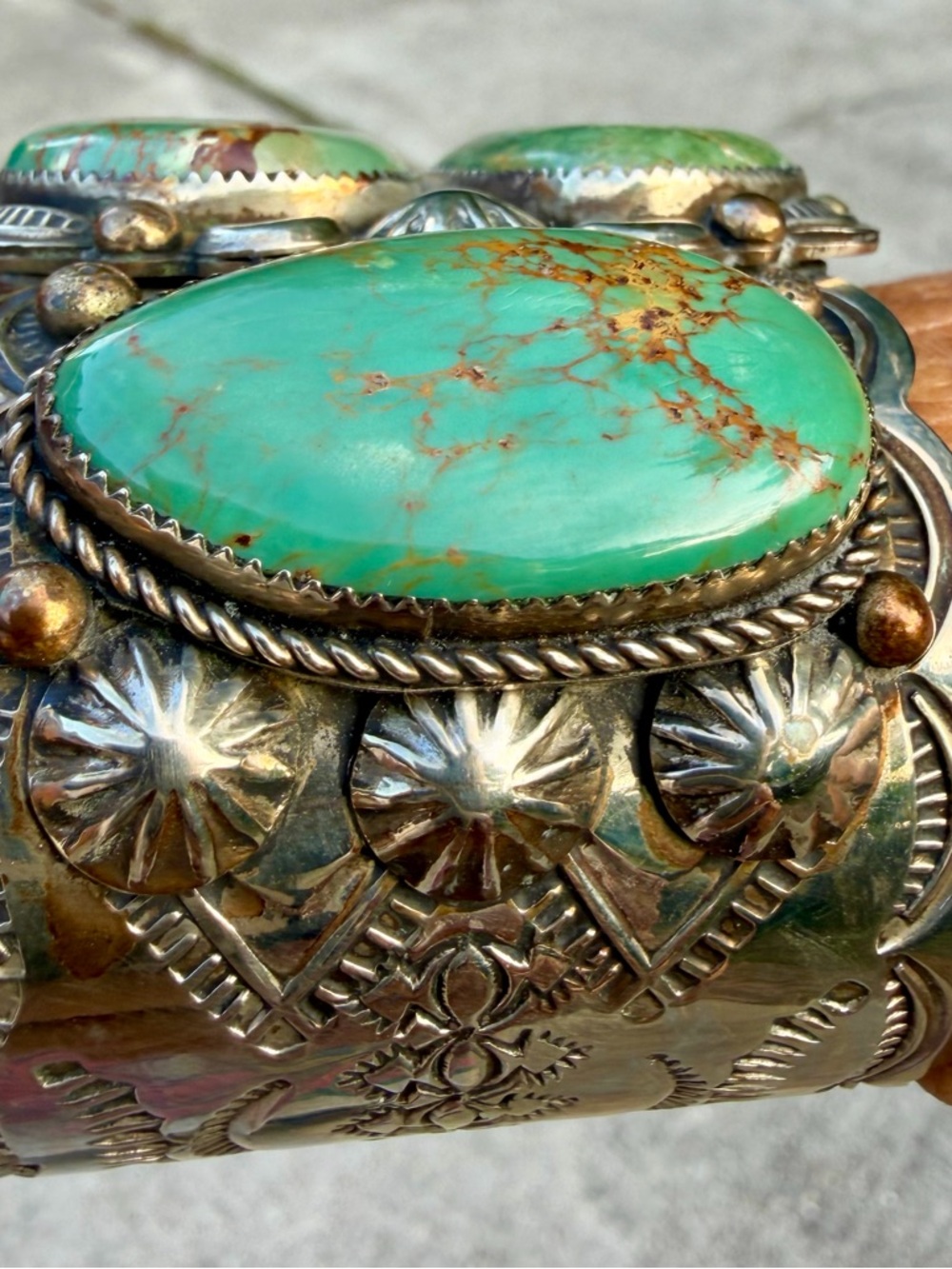 Genuine Turquoise/Sterling Silver Cuff Bracelet, Artist Stamped - Picture 2 of 8